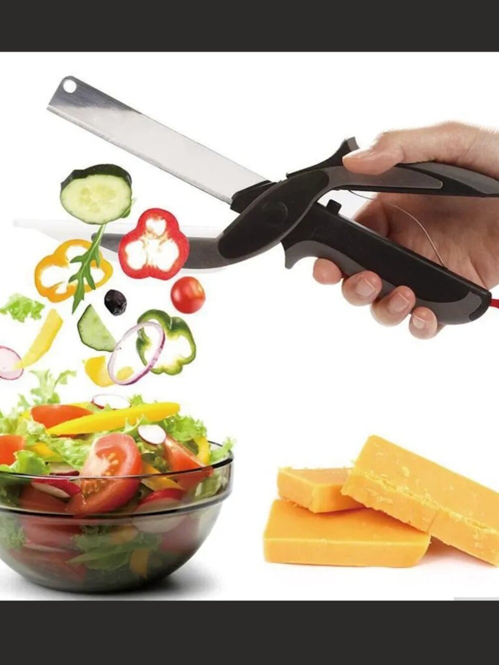 NEW 2-in-1 CLEVER CUTTER KNIFE CUTTING BOARD VEGETABLE HERB KITCHEN SCISSORS